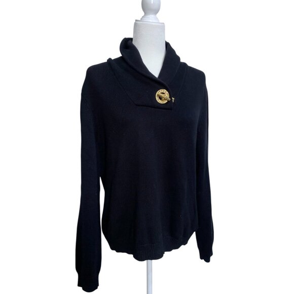 Lauren Ralph Lauren Black Pullover Sweater with Gold Rope and Hardware - Size XL - Picture 1 of 4